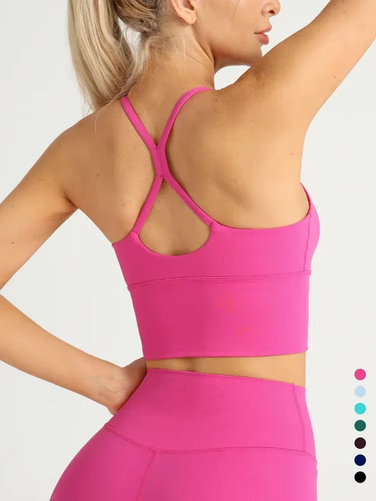 Solid Color Women Gym Yoga Naked Feeling Sexy Cross Back Y Shape Sports Bra Fitness Yoga Jogging Workout Sports Women Sling