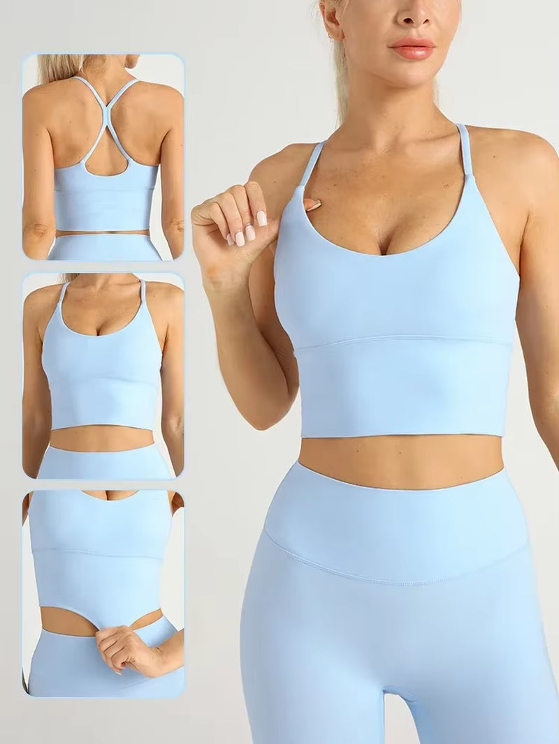 Solid Color Women Gym Yoga Naked Feeling Sexy Cross Back Y Shape Sports Bra Fitness Yoga Jogging Workout Sports Women Sling