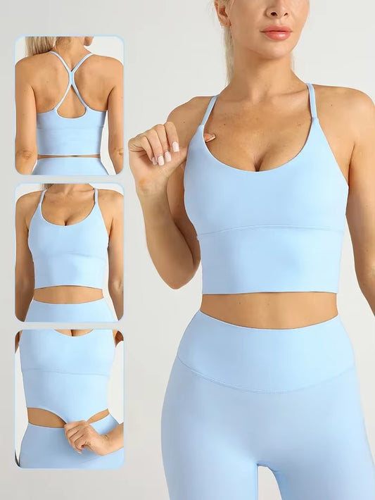 Solid Color Women Gym Yoga Naked Feeling Sexy Cross Back Y Shape Sports Bra Fitness Yoga Jogging Workout Sports Women Sling
