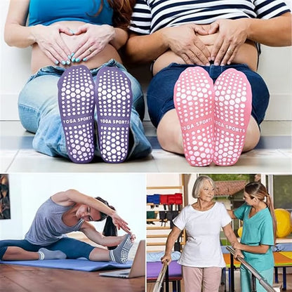 Non-Slip Grip Socks for Pilates, Yoga & Workouts | Double-Stripe Athletic Socks 
