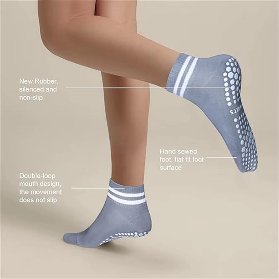 Non-Slip Grip Socks for Pilates, Yoga & Workouts | Double-Stripe Athletic Socks 