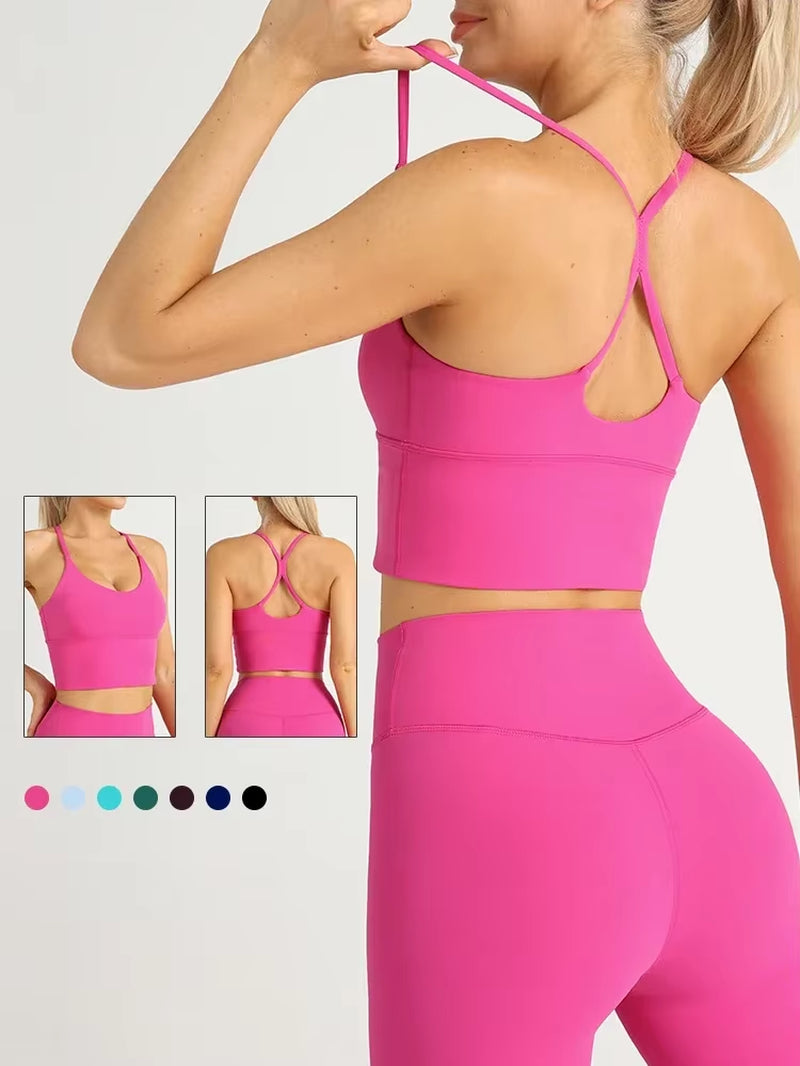 Solid Color Women Gym Yoga Naked Feeling Sexy Cross Back Y Shape Sports Bra Fitness Yoga Jogging Workout Sports Women Sling