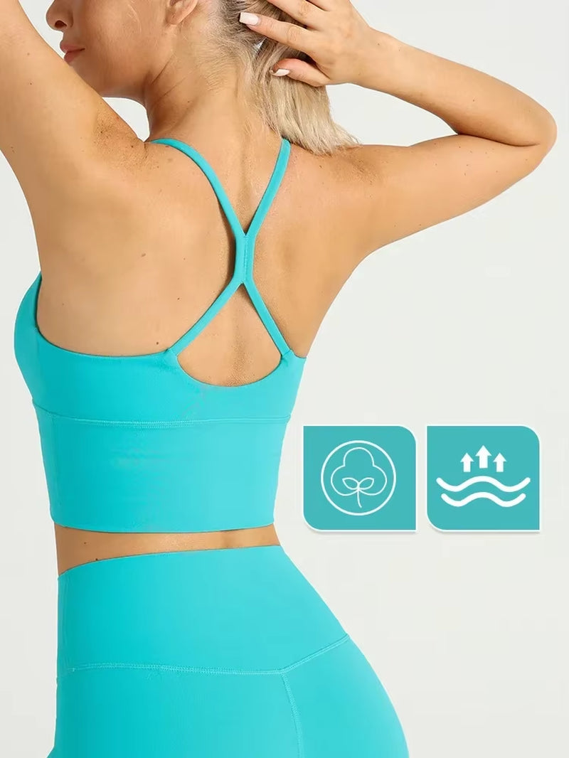Solid Color Women Gym Yoga Naked Feeling Sexy Cross Back Y Shape Sports Bra Fitness Yoga Jogging Workout Sports Women Sling