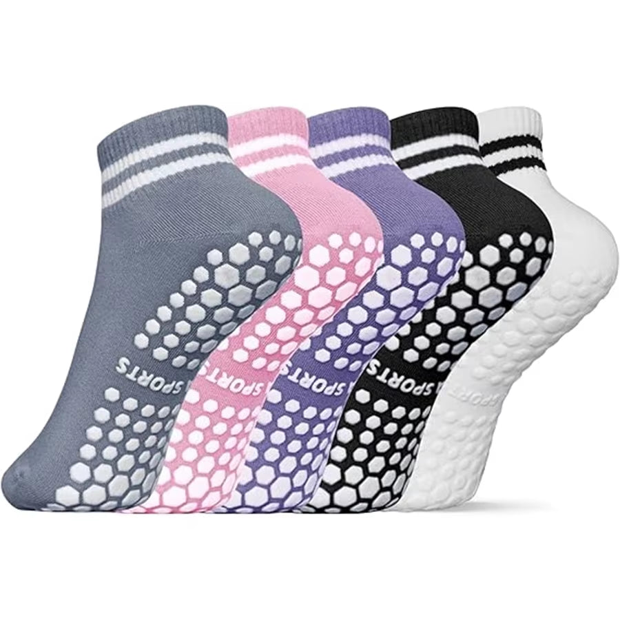Non-Slip Grip Socks for Pilates, Yoga & Workouts | Double-Stripe Athletic Socks 