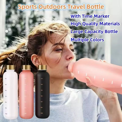 1L Motivational Water Bottle with Time Marker – Leakproof, BPA-Free, Frosted Design