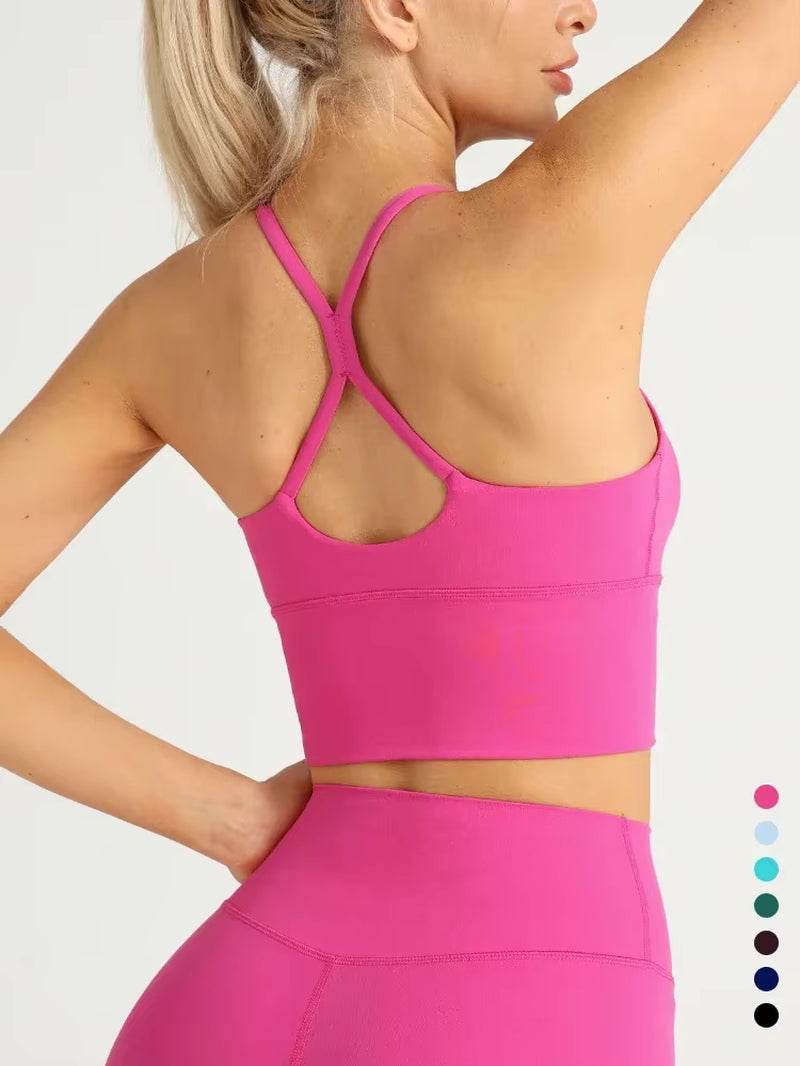 Solid Color Women Gym Yoga Naked Feeling Sexy Cross Back Y Shape Sports Bra Fitness Yoga Jogging Workout Sports Women Sling