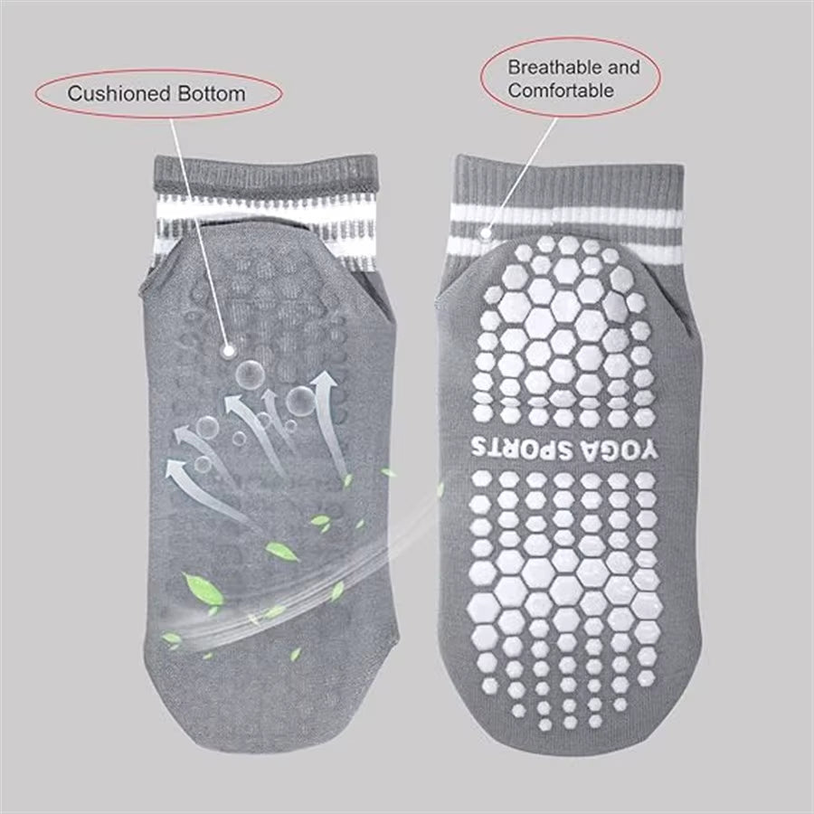 Non-Slip Grip Socks for Pilates, Yoga & Workouts | Double-Stripe Athletic Socks 