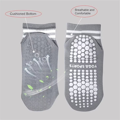 Non-Slip Grip Socks for Pilates, Yoga & Workouts | Double-Stripe Athletic Socks 