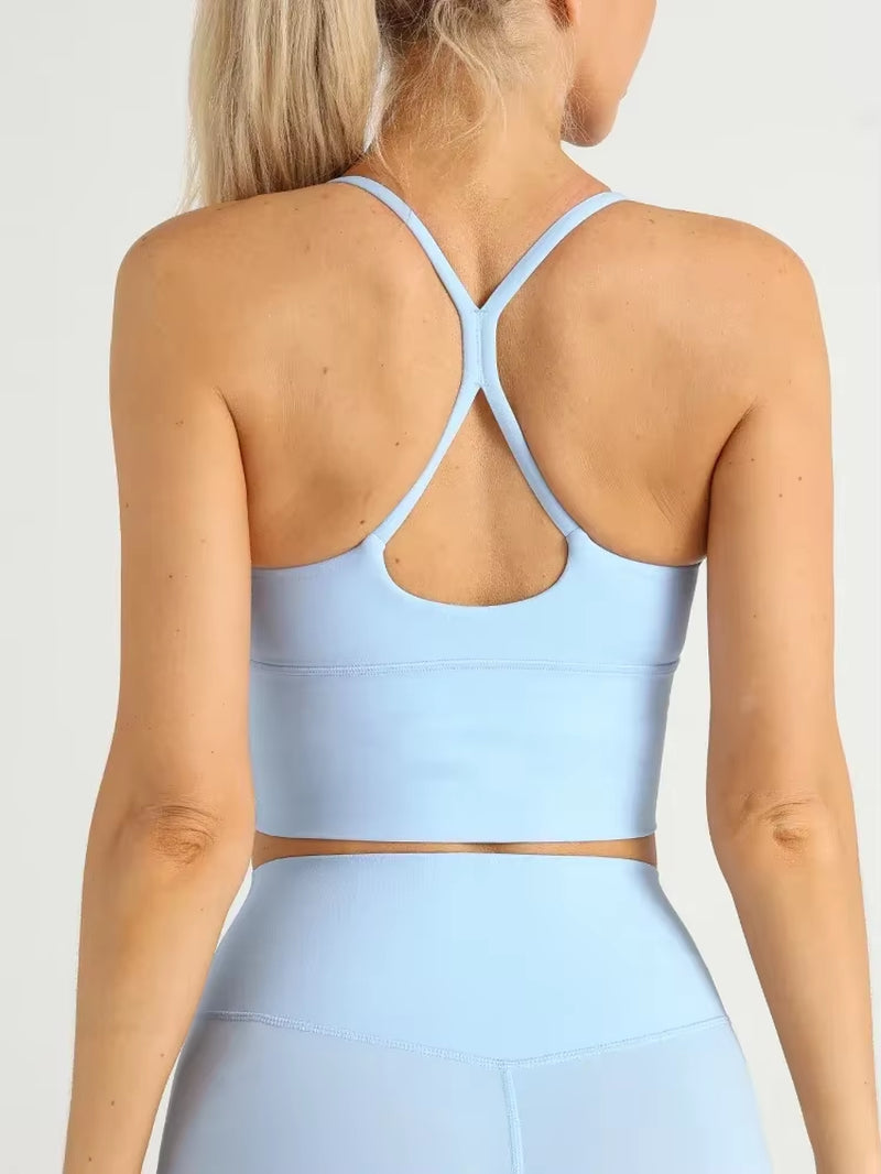 Solid Color Women Gym Yoga Naked Feeling Sexy Cross Back Y Shape Sports Bra Fitness Yoga Jogging Workout Sports Women Sling