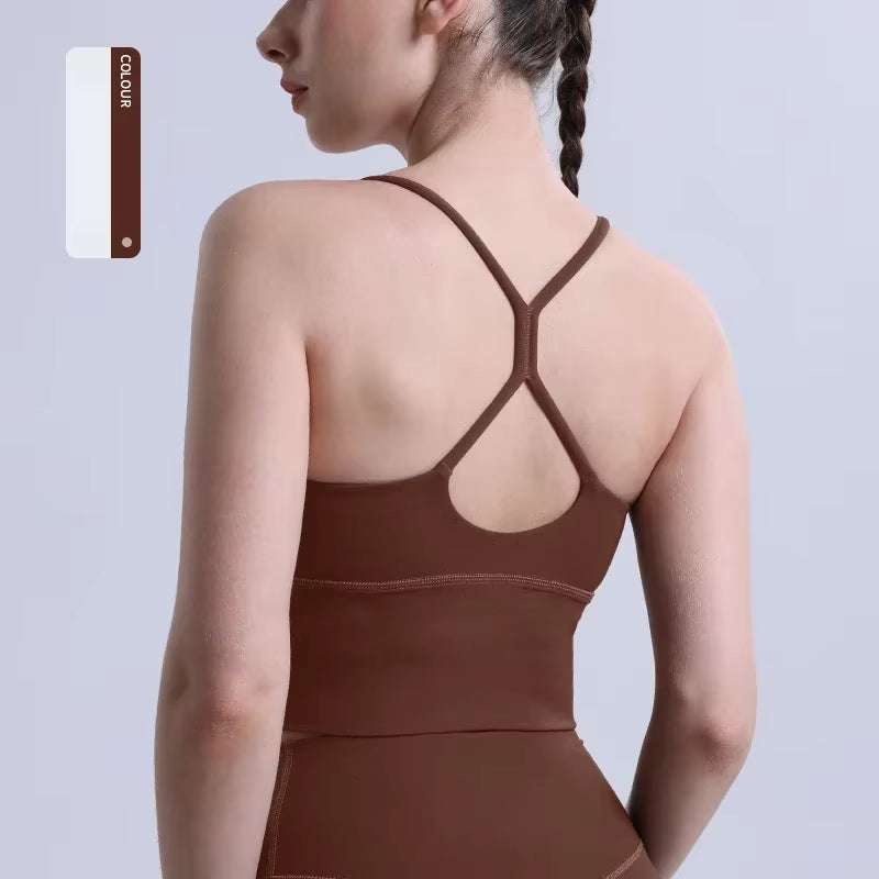 Solid Color Women Gym Yoga Naked Feeling Sexy Cross Back Y Shape Sports Bra Fitness Yoga Jogging Workout Sports Women Sling